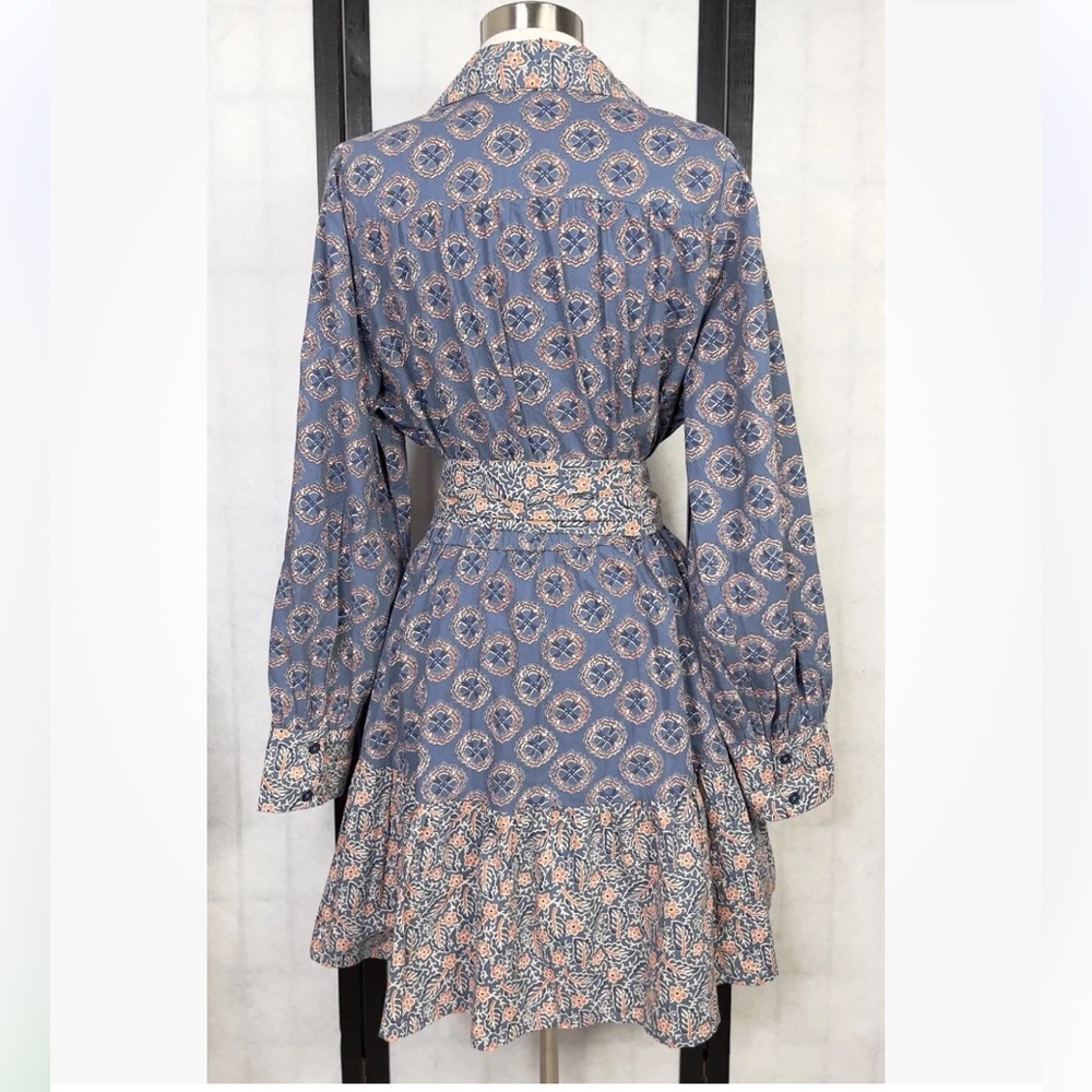 Roller Rabbit Primrose Shea Printed Long Puff Sleeve Notch Collar Dress. Size: L - Picture 2 of 9